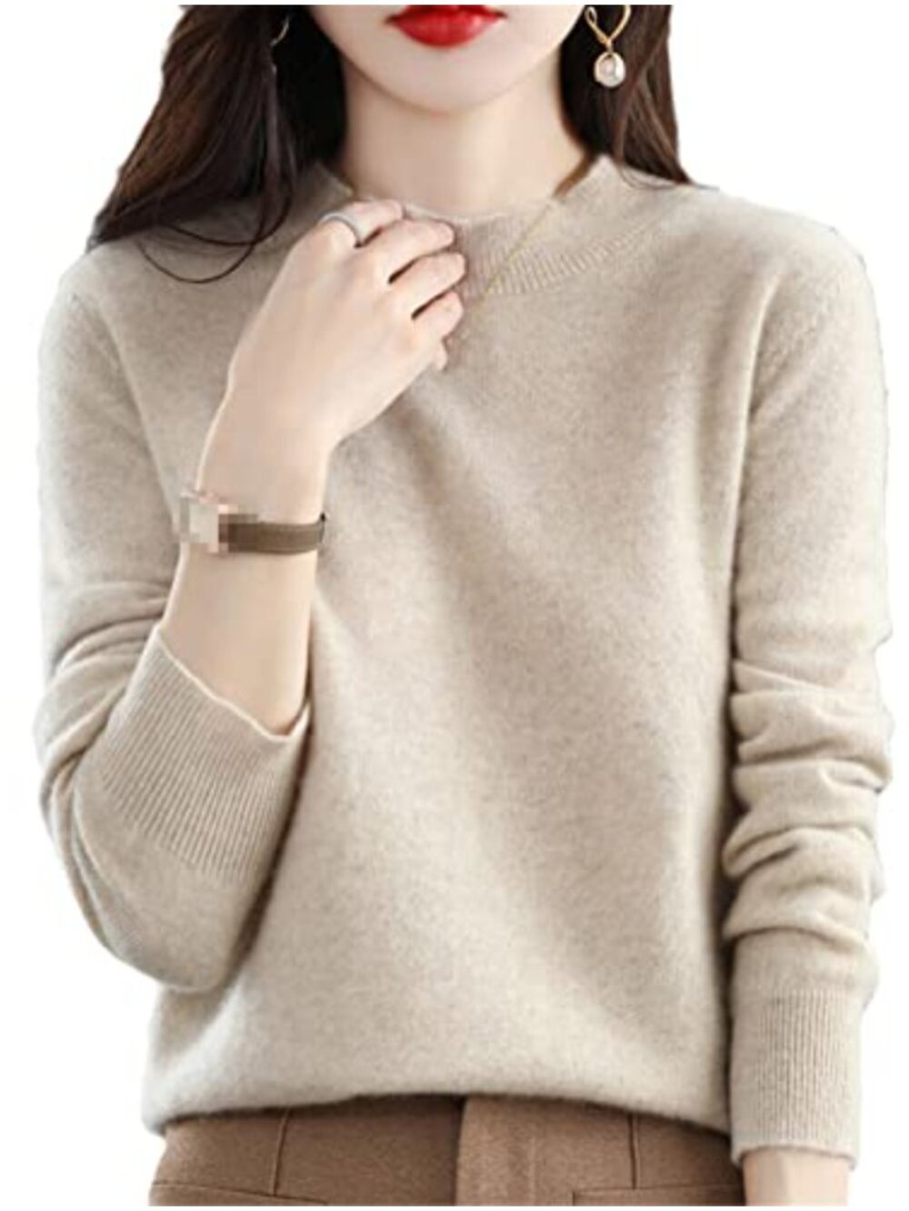 100% Pure Cashmere Half-Neck Pullover Sweater Women's Casual Knit Top